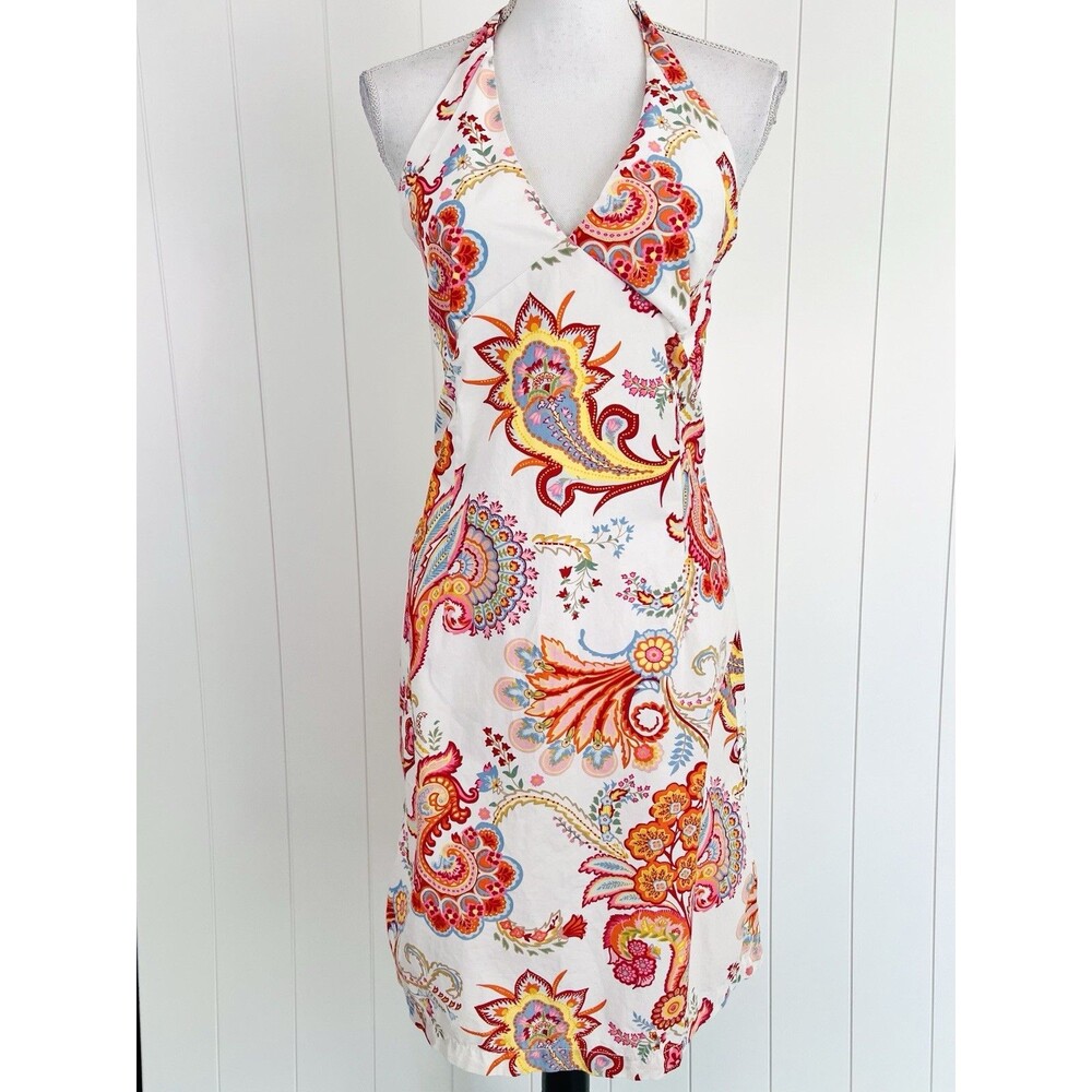 NEW Tommy Hilfiger Orange White Paisley Halter Dress Coastal Sundress Resort 14